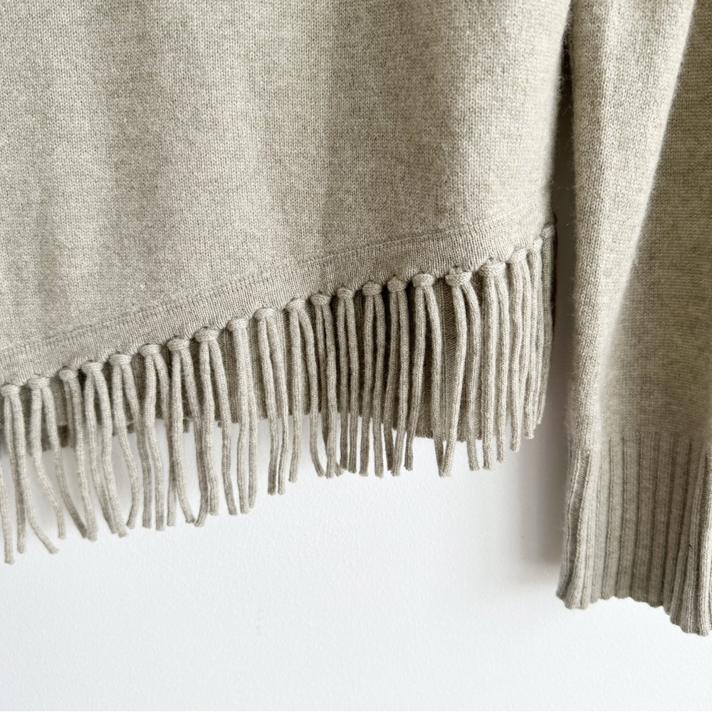 Repeat Cashmere Sweater Diagonal Fringed Hem Size 38 Small Pepper Beige - Picture 8 of 11
